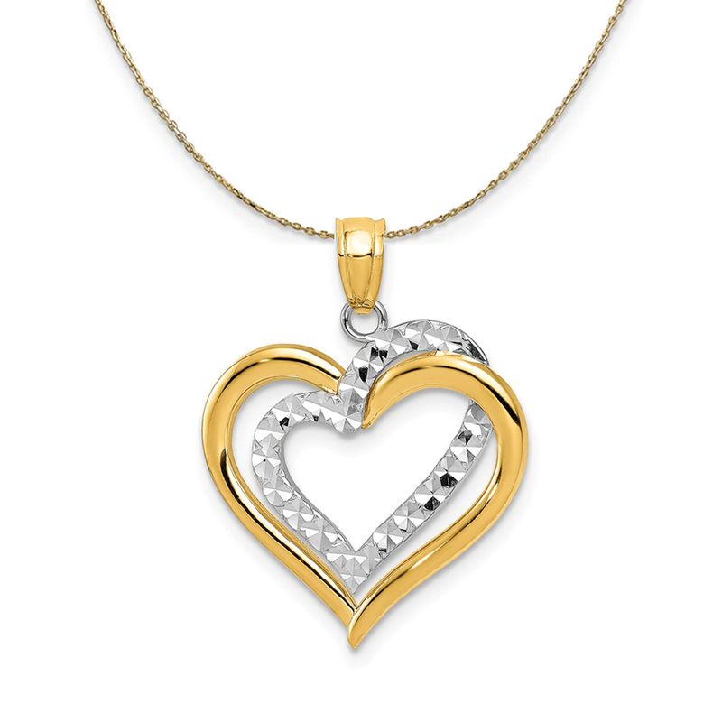 14k Two Tone Gold Diamond Cut Intertwined Hearts Necklace - 18 Inch